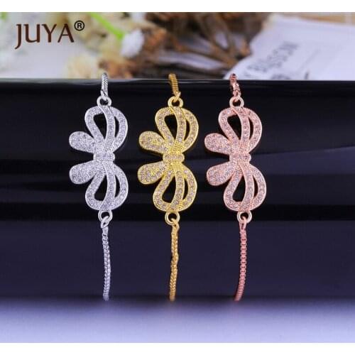 Trendy Romantic Copper Zircon Rhinestone Bowknot Bracelets For Women Girl Gold Chain Adjustable pulseras mujer moda