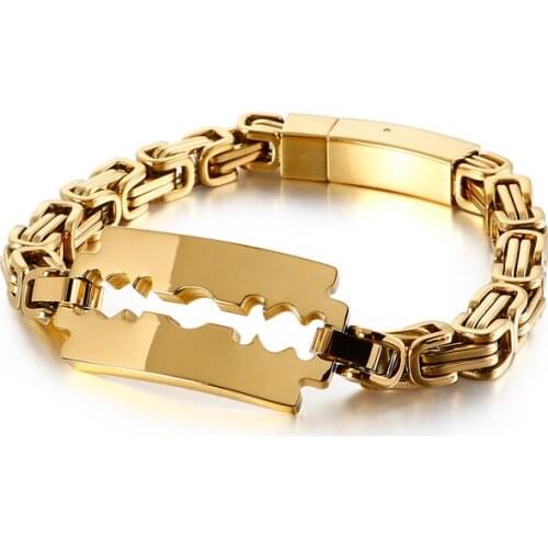 HAOLYNJOY Bulgaria Gold Byzantine Chain Bracelet Men 22cm 4 Color Stainless Steel Hollow Charm Wristband Jewellry