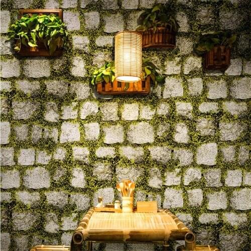 Beibehang Personality green lawn stone brick wallpaper culture stone living room restaurant bar clothing store background