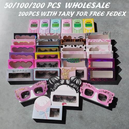 Wholesale Box 100/200PCS Eyelash Case Box Bulk Long Rectangle Lash Boxes Packaging With Tray For 25mm Eyelash With Custom Logo