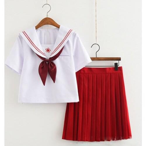 2019 Autumn Japanese School Uniforms For Girls Cute Long-length Sailor Tops Pleated Skirt Full Sets Cosplay JK Costume Series