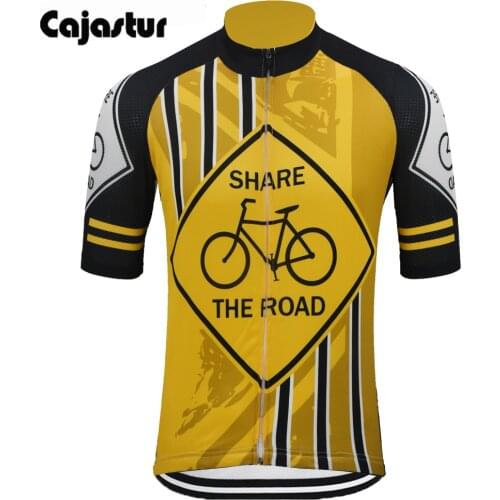 Share the road men cycling jersey short sleeve new bike jersey cycling clothing tops yellow bicycle clothes cajastur