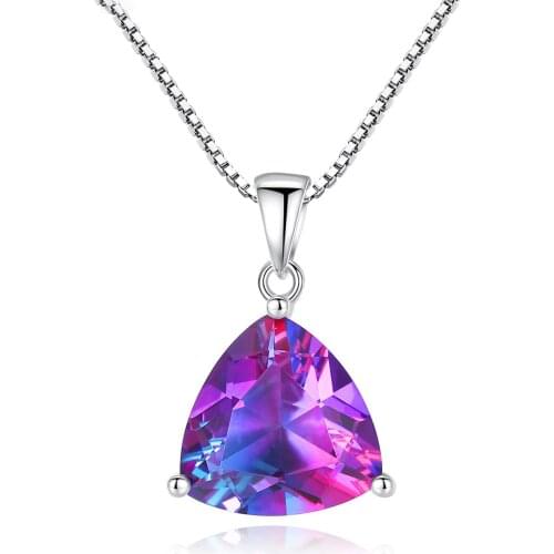MetJakt S925 Sterling Silver Rainbow Stone Pendant Fashion Elegant Womens Necklace
