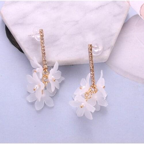 Pop female earrings metal inlaid crystal frosted flower shape long earrings for girls gift accessories jewelry new