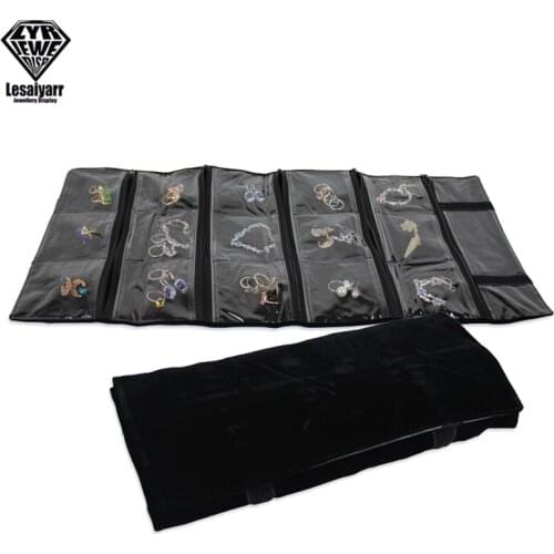 Portable 15 Pockets Fashion Jewelry Roll Bag Display Earrings Rings Bracelet Organizer Storage Bag Zipper Foldable Storage Case