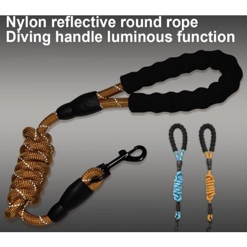 Dog Yellow Round Leash Reflective Strip Nylon Leash Foam Handle Puppy Walk Traction Rope Pet Supplies Anti-bite Traction Belt