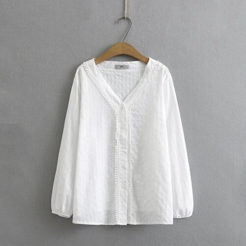 Plus Size Button Up White Tops Womens Long Sleeve Spring Autumn Blouse V-neck Officewear Elegant A-line Blusas