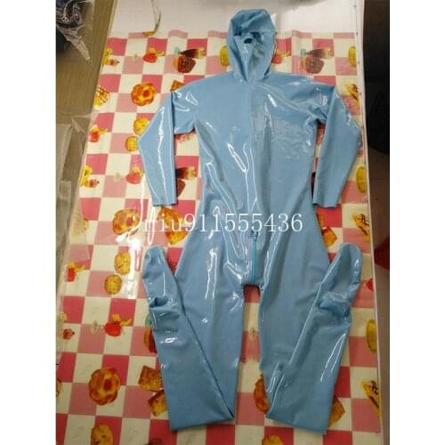 Handmade Sexy Men Full Body Latex Fetish Catsuit Rubber Hood Socks with Back Crotch Zipper with Hood Socks