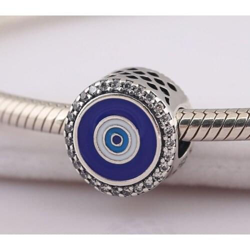 Authentic S925 Silver Bead Charm fit Lady Bracelet Bangle Eye Charm Pave Crystals Clear CZ DIY Jewelry
