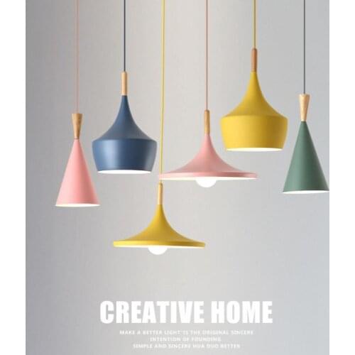 Nordic Pendant Lights Wood Aluminum Lampshade Industrial Lighting Loft Lamparas Colorful Pendant Lamp E27 Base Light Fixtures