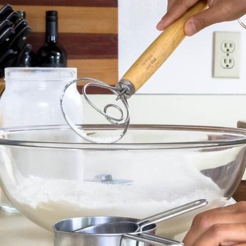 1Pcs Stainless Steel Egg Beater DIY Bread Dough Tools Baking Accessories Danish Whisk Stick Kitchen Gadgets Oak Wood Handle