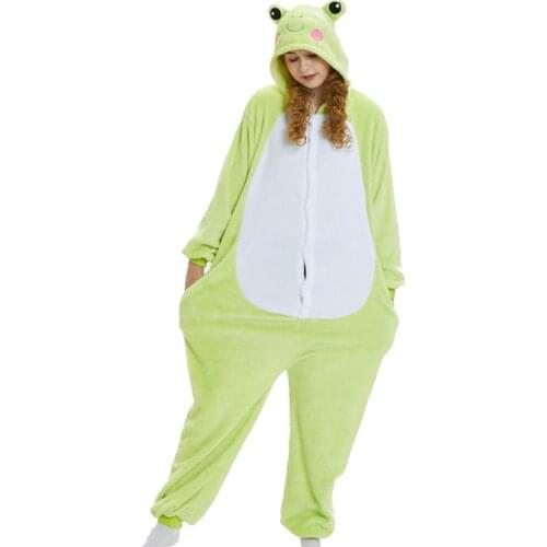 Green Frog Kigurumi Onesie Adult Women Animal Pajamas Suit Flannel Warm Soft Sleepwear Onepiece Winter Warm Pijama Cosplay