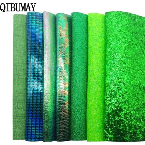 QIBU Green Faux Leather Sheets Vinyl Fabric DIY Hair Bow Materials Handmade Shoes Bag Decoration A4 Bow Fabric Synthetic Leather