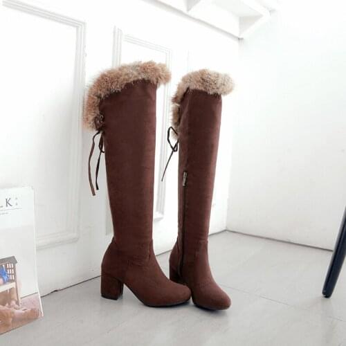 New winter style warm Knee High boots snow boots Women boots High heels True fur warm Women shoes Size 34-43