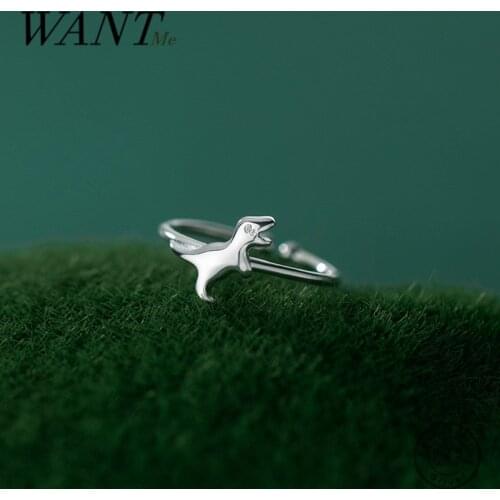 WANTME 925 Sterling Silver Cute Minimalist Small Dinosaur Open Finger Ring for Women Children Animal Punk Hip Hop Jewelry Gift
