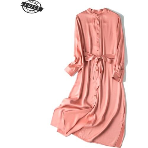 Dress Women Summer 100% Real Silk Dresses Elegant Long Sleeve Vestidos Female Beach Evening Party Ropa Mujer Dresses 2a23
