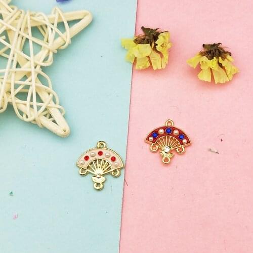 10pcs Hollow out Fan With Rhinestones Pearls Enamel Connector Charms Fit DIY Earring Bracelet Pendants Jewelry Accessories FX265
