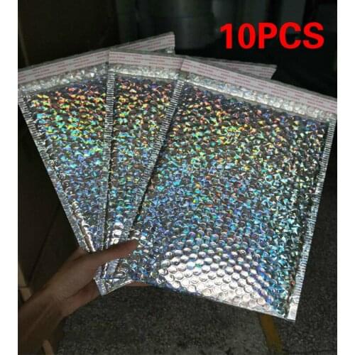 10PCS Laser Silver Packaging Shipping Bubble Mailer Gold Foil Plastic Padded Envelope Gift Bag Mailing Christmas Envelope Bag