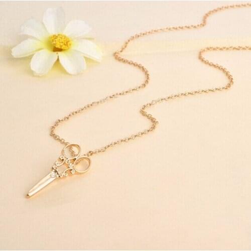 10PCS- Gold-color necklace European fashion wholesale free shipping scissors pendant necklace gift for women