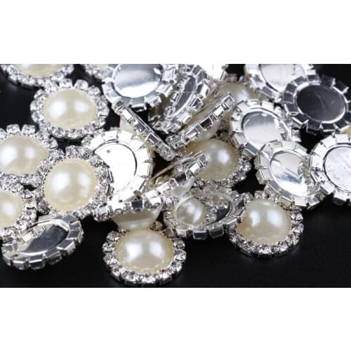 120pcs/lot) Factory Price Manual Clear Silver Plated Alloy Rhinestone Button Flatback Pearl Crystal Button DIY Hair Accessories