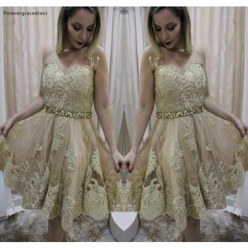 2019 Cheap Gold Appliques Short Homecoming Dress A Line Sweetheart Juniors Sweet 15 Graduation Cocktail Party Dress Plus Size