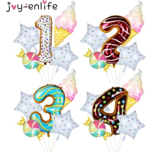 5pcs 40inch Donut Number Foil Balloons Set Fruit Ice Cream Helium Ballon Baby Shower Birthday Party Decorations Kids Toy Balloon