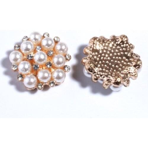 50 Pieces Wholesale Gold Flatback Crystal Glass Pearl Buttons Embellishment 17mm DIY Craft