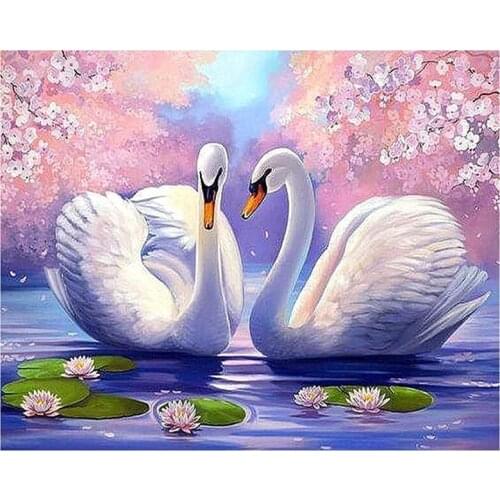 Diamond Painting Full Circle Diamond Kit Rhinestone Picture Art Craft Home Door Decoration (Swan Lovers)