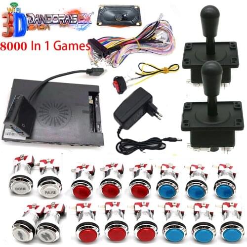 Arcade Game DIY Kit 3D Pandora SAGA 14 6800/8000 In 1 Jamma PCB Board Happ Joystick Led Chrome Push Button Power Supply Set