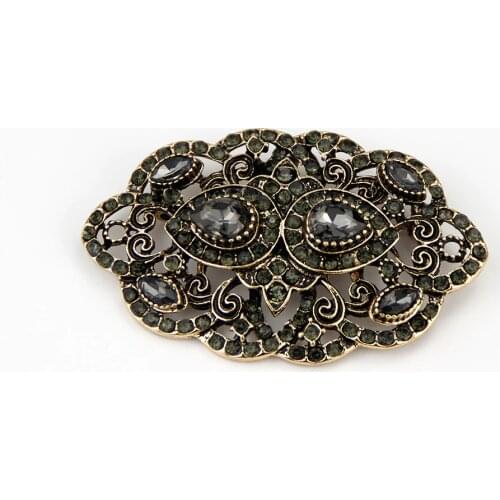 Sunspicems Chic Vintage Gray Crystal Brooch for Women Retro Gold Color Flower Scarf Pin Turkish Jewelry Gift