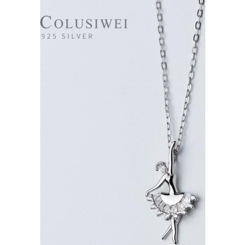 COLUSIWEI Authentic 925 Sterling Silver Elegant Ballet Girl Pendant Necklace for Women Fashion Link Chain Necklace Fine Jewelry