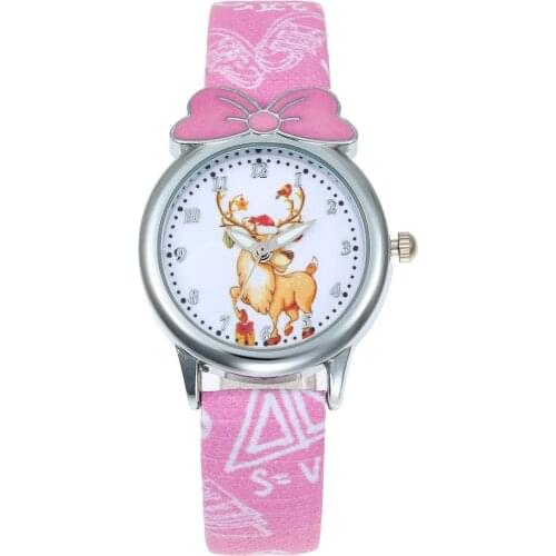 Fashion Cartoon pretty Deer style Children Watches Kids Student Girls Boys Quartz leather WristWatch clock Relojes saati reloj