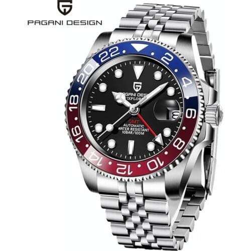 2020 New PAGANI DESIGN Men GMT Watch Sports Luxury Automatic Brand Mechanical Mens Waterproof Jubilee Strap Watches Clock