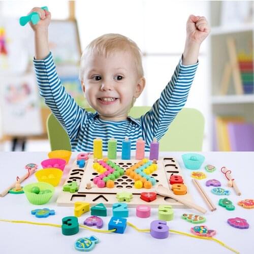 Preschool Childrens Wooden Toys Clip Beads Magnetic Fishing Game Montessori Teaching Aids Early Educational Toys For Children