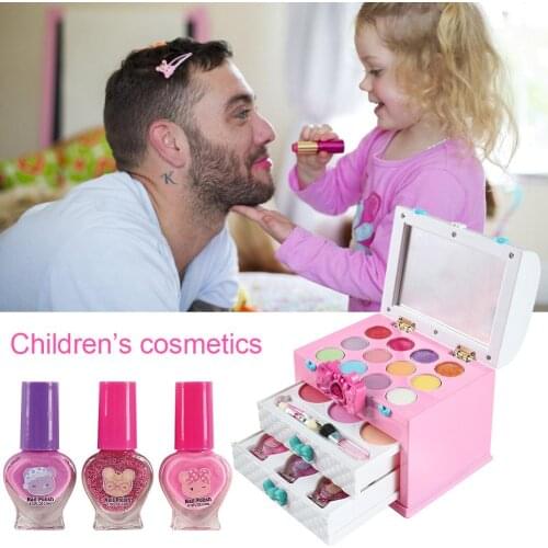 Girl Pretend Play Makeup Set Cosmetic Kit Toy with Portable Box for Children Gifts