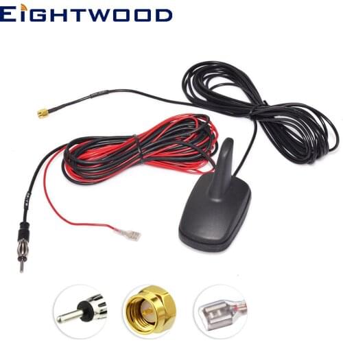 Eightwood DAB DAB+FM/AM Car Digital Radio Aerial Roof Mount Shark Fin Antenna with Amplified SMA Plug Connector for JVC Pioneer