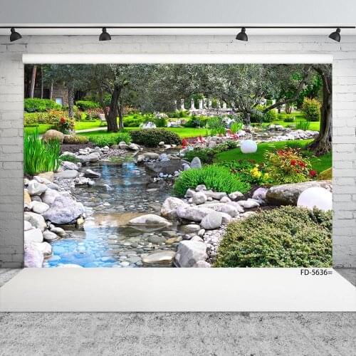 Photo Backdrop Garden Streamlet Plant Stones Computer Printed Photography Background for Baby Children Portrait Photocall Props