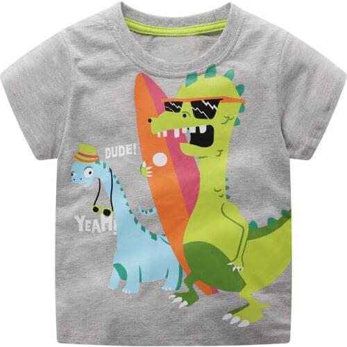 Jumping Meters Boy Tops surfing Dino Printed Shirt Baby Tees Summer Clothes 18 Kids Tshirts For Boys Clothing Children