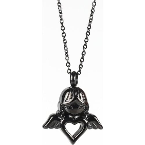 Stainless Steel Black Gold Angel Baby Cremation Urn Pendant Necklace Jewelry Ash Gift For Him with Chain