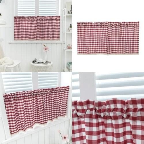 European Rural Buffalo Check Plaid Gingham Farmhouse Window Curtain Tie Up Shade