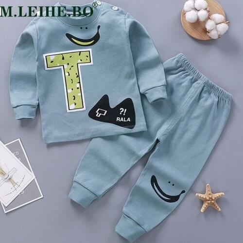 Childrens Cotton Boys and Girls Baby Cotton Underwear Set Childrens Autumn Clothes Long Pants Home Service Baby Clothes