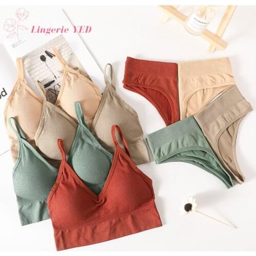 Women Bra Panties Set Push Up Sports Bra Set Sexy G-String Seamless Active Bra Thong Lingerie Set Fitness Crop Top Underwear