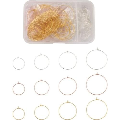 240pcs Brass Metal Wire Circle Earrings Beading Hoops Mixed Color Wine Glass Charm Rings For DIY Earring Jewelry Making Findings