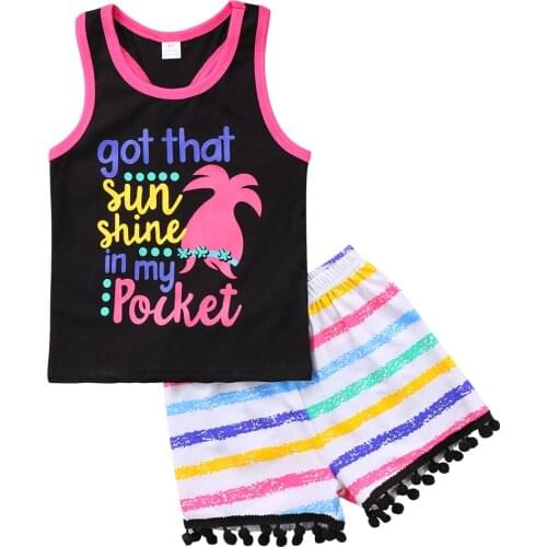 Summer Kids Girls Clothing Set Baby Girl Sleeveless Tank Top+ Colorful Striped Tassel Shorts Clothes Outfit Set