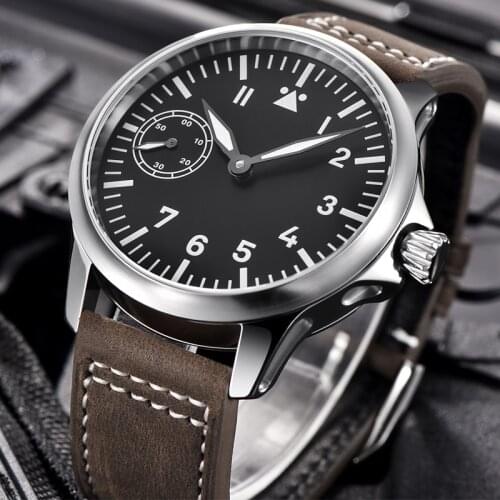 CORGEUT Watch 45mm Black Sterile Dial Pvd Case Luminous Waterproof Seagull 6497 Hand Winding Fashion Mechanical Wristwatches Men