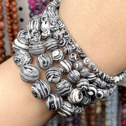 Natural Stone Black Stipe Round Beads For Jewelry Making Diy Bracelet Charm Accessories 4-12mm 15