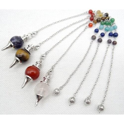 Natural Stone Quartz Crystal Tiger Eye Lapis 7 Chakra Reiki Healing Circle Cone Charm Pendant Pendulum Dowsing Divination 1PC