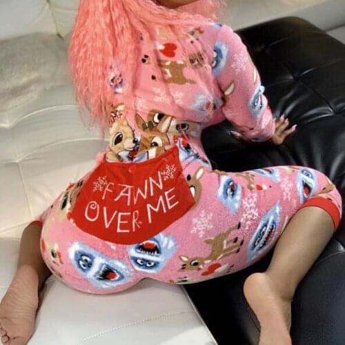 Kigurumi Zipper Cartoon Lingerie Onesies For Adults Christmas Sexy Sleepwear Long Romper Womens Tracksuit Pajama With Butt Flap