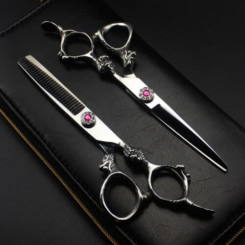 Professional Japan 440c 6 '' silver dragon hair cutting scissors haircut thinning barber haircutting shears Hairdresser scissors