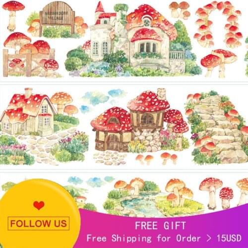 1 Loop Mushroom Village Decorative Journal Paper Washi Tape Sample for Landscaping